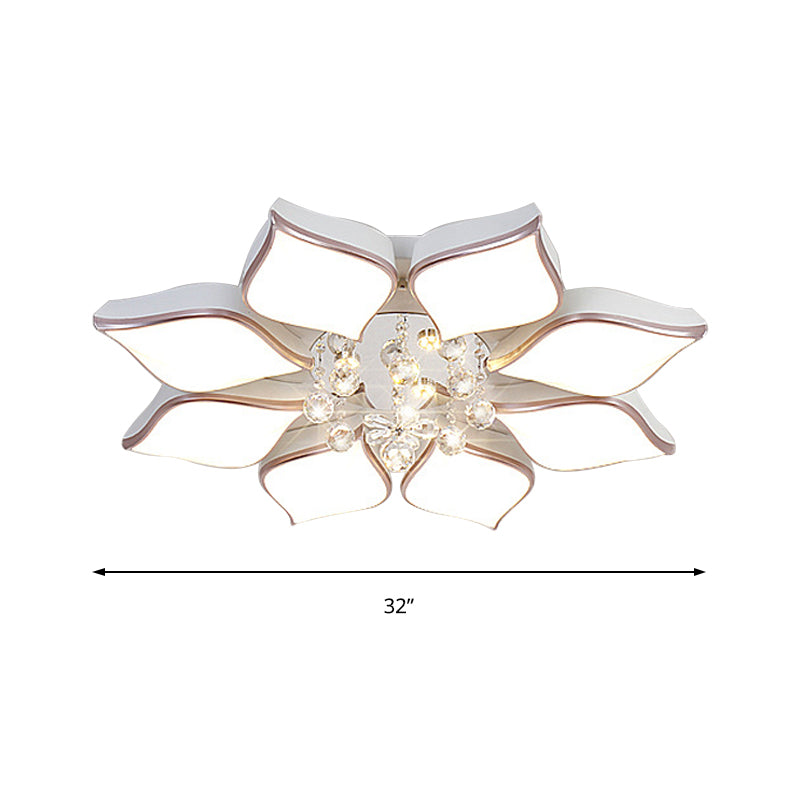 White Blooming Flush Mount Ceiling Modern Acrylic 8/10 Heads Living Room Ceiling Flush Mount with Crystal Drop in Warm Clearhalo 'Ceiling Lights' 'Close To Ceiling Lights' 'Close to ceiling' 'Flush mount' Lighting' 149979