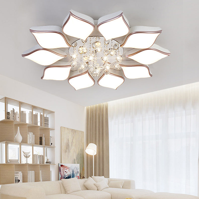 White Blooming Flush Mount Ceiling Modern Acrylic 8/10 Heads Living Room Ceiling Flush Mount with Crystal Drop in Warm 10 Rose Gold Clearhalo 'Ceiling Lights' 'Close To Ceiling Lights' 'Close to ceiling' 'Flush mount' Lighting' 149981