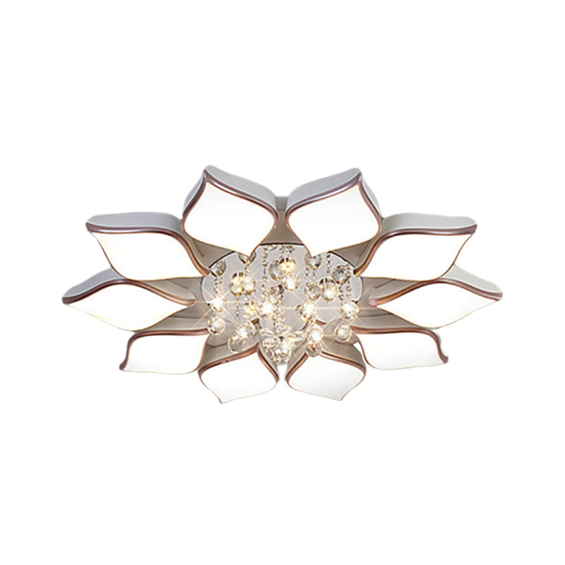 White Blooming Flush Mount Ceiling Modern Acrylic 8/10 Heads Living Room Ceiling Flush Mount with Crystal Drop in Warm Clearhalo 'Ceiling Lights' 'Close To Ceiling Lights' 'Close to ceiling' 'Flush mount' Lighting' 149982