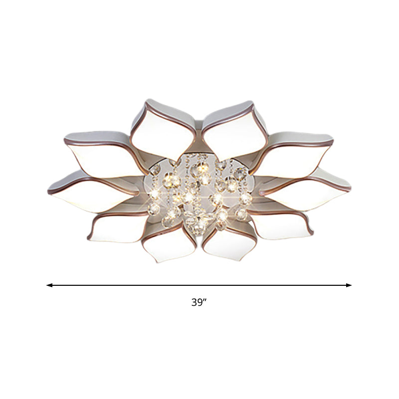 White Blooming Flush Mount Ceiling Modern Acrylic 8/10 Heads Living Room Ceiling Flush Mount with Crystal Drop in Warm Clearhalo 'Ceiling Lights' 'Close To Ceiling Lights' 'Close to ceiling' 'Flush mount' Lighting' 149983