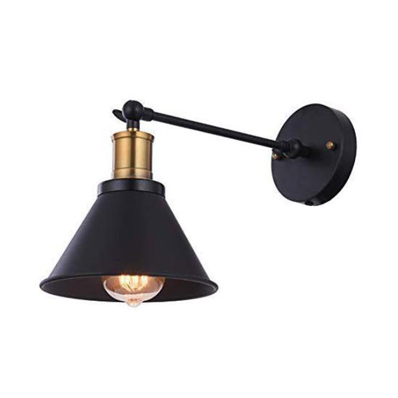Black 1 Light Wall Sconce Lighting Industrial Metal Cone Light Fixture for Bedroom Clearhalo 'Art deco wall lights' 'Cast Iron' 'Glass' 'Industrial wall lights' 'Industrial' 'Middle century wall lights' 'Modern' 'Rustic wall lights' 'Tiffany' 'Traditional wall lights' 'Wall Lamps & Sconces' 'Wall Lights' Lighting' 149992