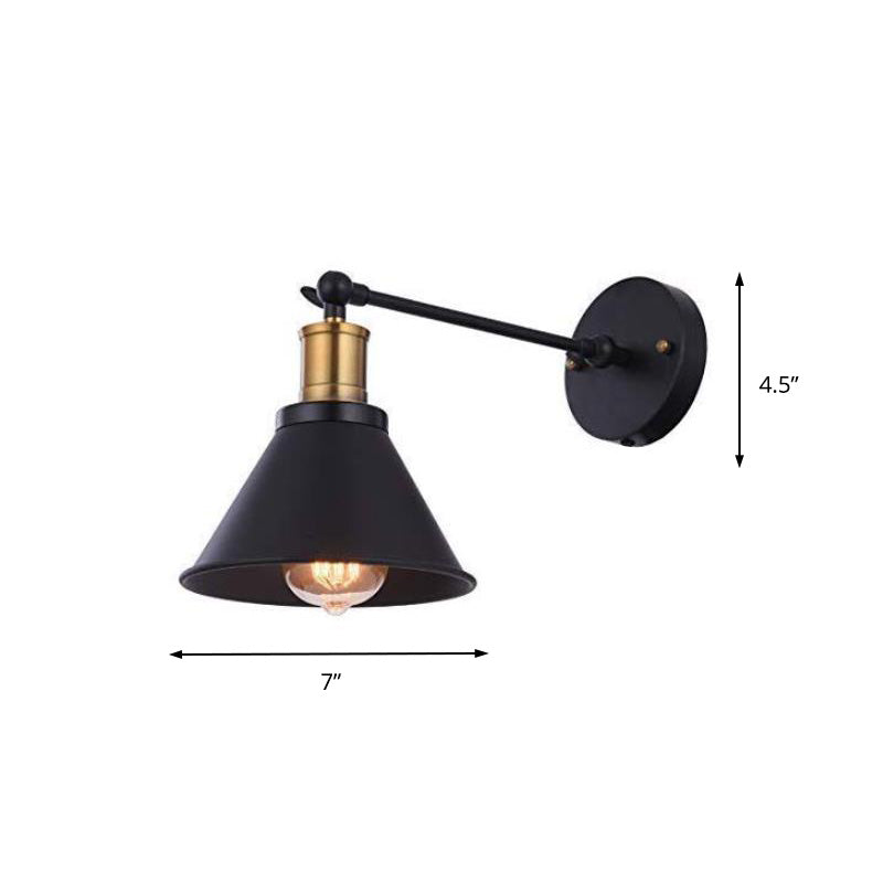 Black 1 Light Wall Sconce Lighting Industrial Metal Cone Light Fixture for Bedroom Clearhalo 'Art deco wall lights' 'Cast Iron' 'Glass' 'Industrial wall lights' 'Industrial' 'Middle century wall lights' 'Modern' 'Rustic wall lights' 'Tiffany' 'Traditional wall lights' 'Wall Lamps & Sconces' 'Wall Lights' Lighting' 149993