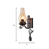 1 Light Candle Wall Sconce Vintage Industrial Black Cognac Glass Lighting in Black with Plug-in Cord Clearhalo 'Art deco wall lights' 'Cast Iron' 'Glass' 'Industrial wall lights' 'Industrial' 'Middle century wall lights' 'Modern' 'Rustic wall lights' 'Tiffany' 'Traditional wall lights' 'Wall Lamps & Sconces' 'Wall Lights' Lighting' 150023