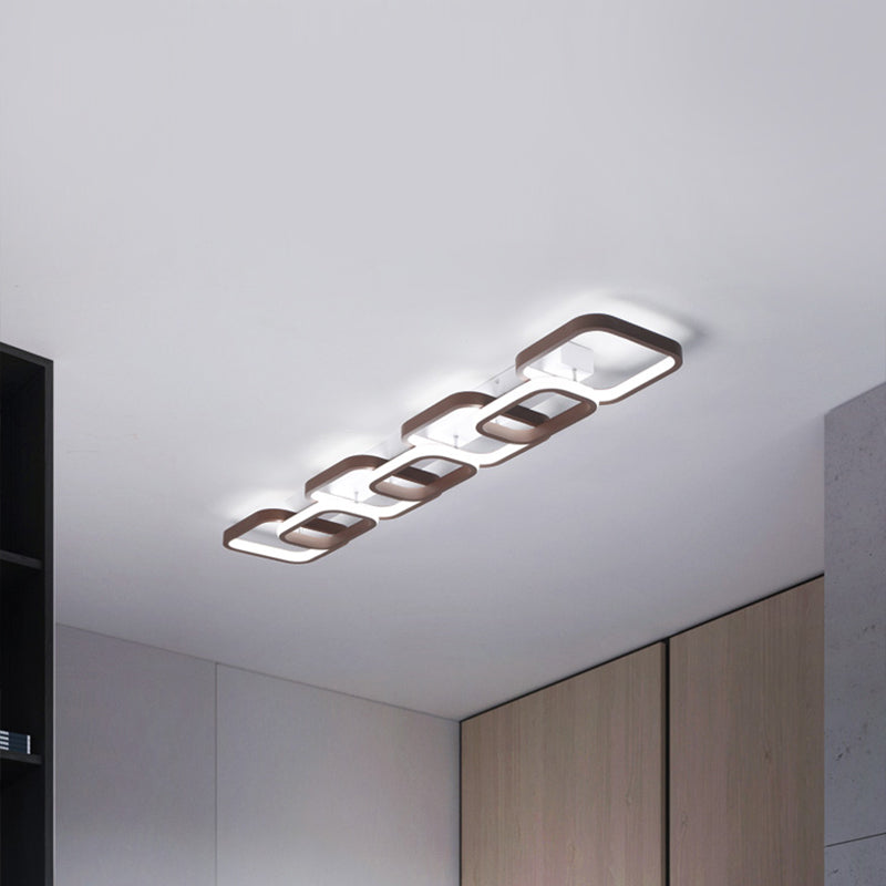 2/3/4 Heads Simple Square Flush Mount Ceiling Lamp Brown Hallway Ceiling Flush Mount in Warm/White 4 Brown White Clearhalo 'Ceiling Lights' 'Close To Ceiling Lights' 'Close to ceiling' 'Flush mount' Lighting' 150039