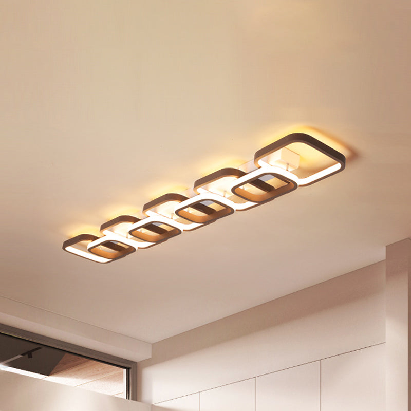 2/3/4 Heads Simple Square Flush Mount Ceiling Lamp Brown Hallway Ceiling Flush Mount in Warm/White 5 Brown Clearhalo 'Ceiling Lights' 'Close To Ceiling Lights' 'Close to ceiling' 'Flush mount' Lighting' 150043