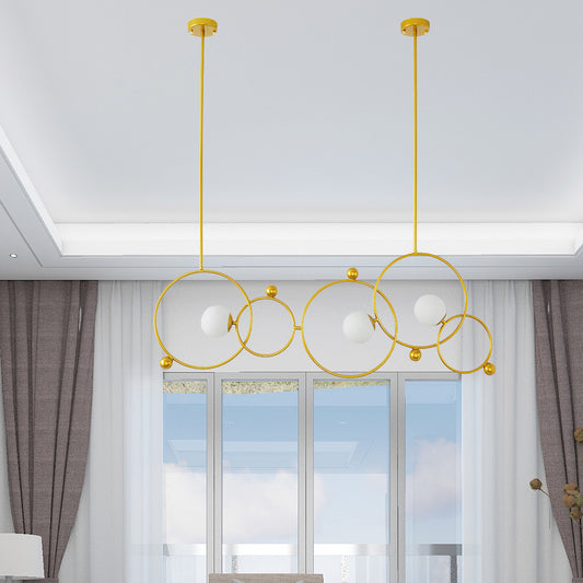 White Glass Ring Island Light Contemporary 3-Light Ceiling Pendant in Gold with Adjustable Rods Gold Clearhalo 'Ceiling Lights' 'Island Lights' Lighting' 150077