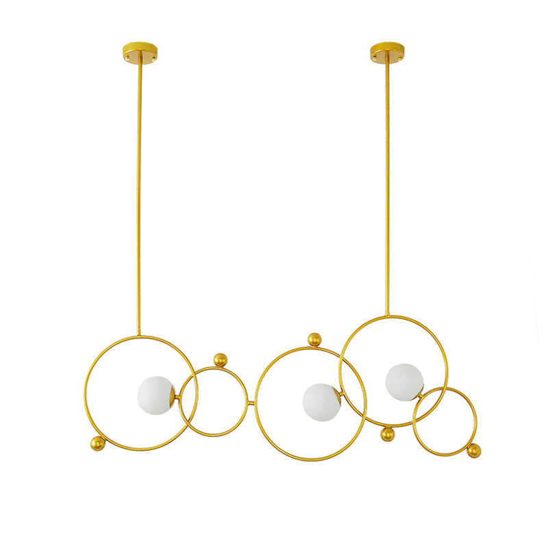 White Glass Ring Island Light Contemporary 3-Light Ceiling Pendant in Gold with Adjustable Rods Clearhalo 'Ceiling Lights' 'Island Lights' Lighting' 150079