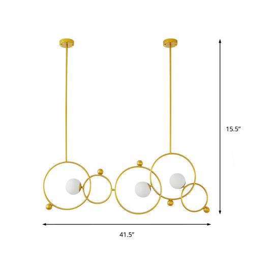 White Glass Ring Island Light Contemporary 3-Light Ceiling Pendant in Gold with Adjustable Rods Clearhalo 'Ceiling Lights' 'Island Lights' Lighting' 150080