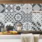 Bohemia Flower Tile Wallpaper Panel Black-White Self Adhesive Wall Art for Kitchen Black-White A Clearhalo 'Wall Decor' 'Wallpaper' 1500930
