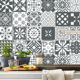 Bohemia Flower Tile Wallpaper Panel Black-White Self Adhesive Wall Art for Kitchen Clearhalo 'Wall Decor' 'Wallpaper' 1500936