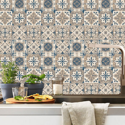 Petals Baroque Tile Look Wallpaper Panel Bohemian PVC Wall Decor in Brown, Stick On Brown Clearhalo 'Wall Decor' 'Wallpaper' 1500940