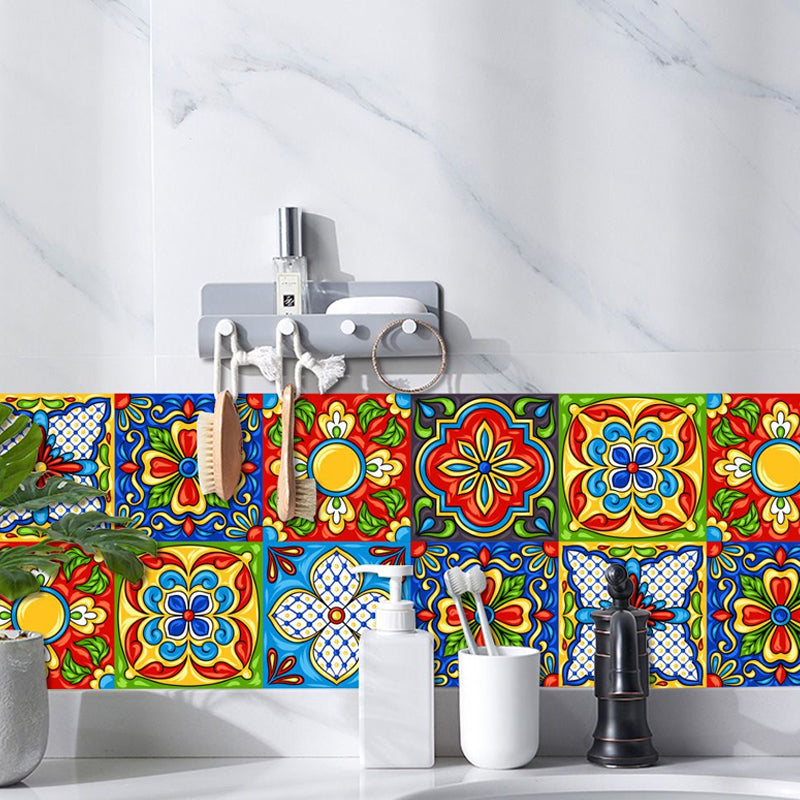 Exotic Tribal Pattern Stick Wallpaper Panel for Kitchen, Red-Yellow-Blue, 8' x 8" Clearhalo 'Wall Decor' 'Wallpaper' 1500966