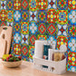 Exotic Tribal Pattern Stick Wallpaper Panel for Kitchen, Red-Yellow-Blue, 8' x 8" Clearhalo 'Wall Decor' 'Wallpaper' 1500967