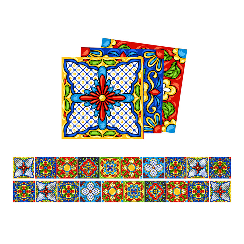 Exotic Tribal Pattern Stick Wallpaper Panel for Kitchen, Red-Yellow-Blue, 8' x 8" Clearhalo 'Wall Decor' 'Wallpaper' 1500968