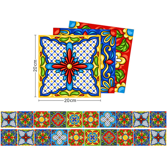 Exotic Tribal Pattern Stick Wallpaper Panel for Kitchen, Red-Yellow-Blue, 8' x 8" Clearhalo 'Wall Decor' 'Wallpaper' 1500969