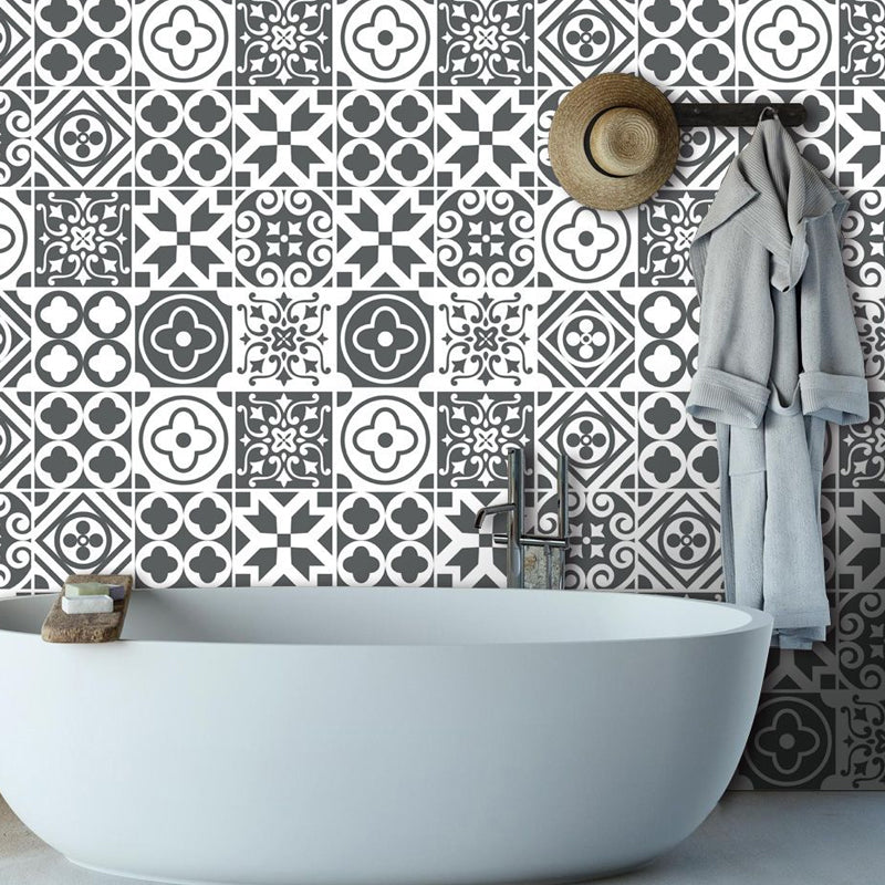 Adhesive Black-White Bohemia Wallpaper Panel 8.6-sq ft Moroccan Tile Wall Art for Home Clearhalo 'Wall Decor' 'Wallpaper' 1501001