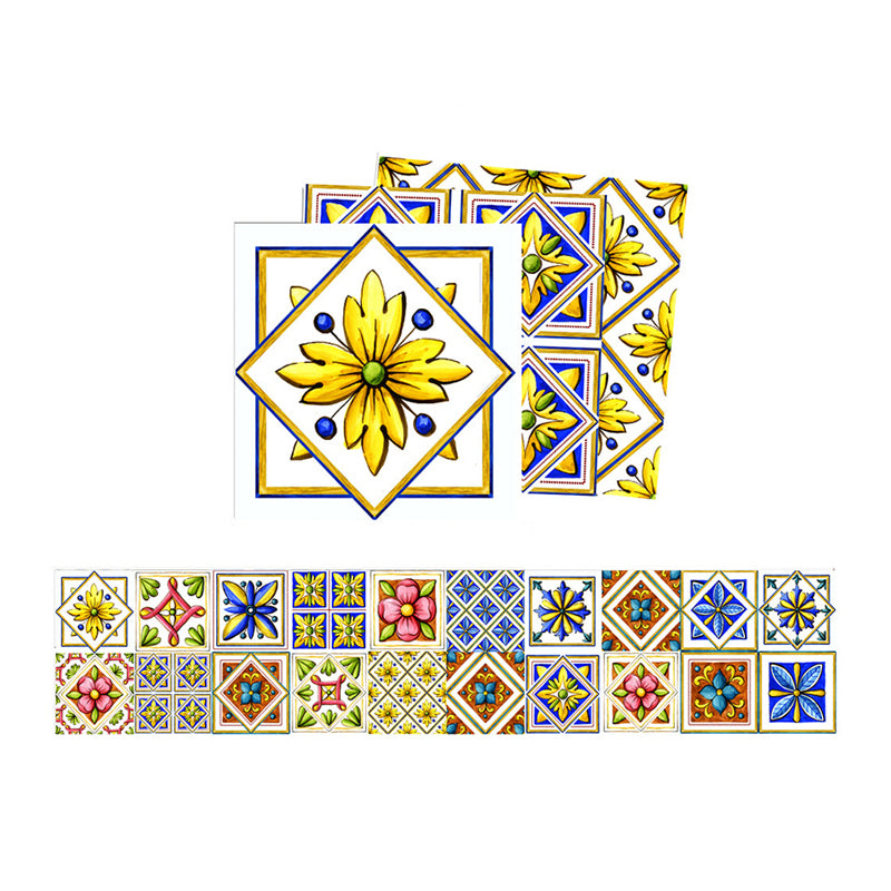 Flowers Tile Stick Wallpaper Panels Bohemia Exotic Seamless Pattern Wall Decor in Yellow-Blue, 8.6-sq ft Clearhalo 'Wall Decor' 'Wallpaper' 1501013