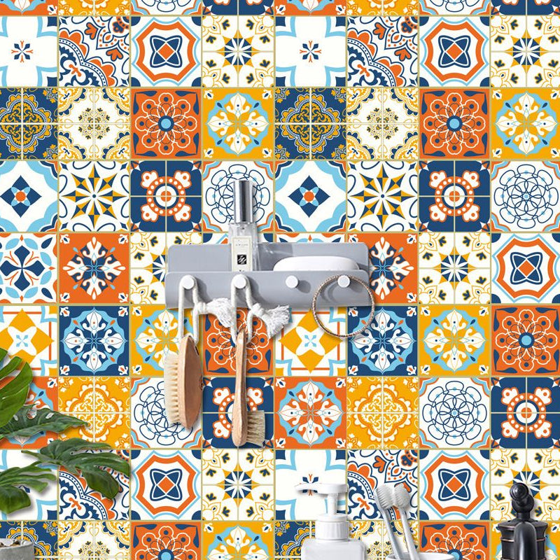 Boho Faux Tile Wallpaper Panel Set Orange-Blue Peel and Stick Wall Art for Bathroom Orange-Blue Clearhalo 'Wall Decor' 'Wallpaper' 1501015