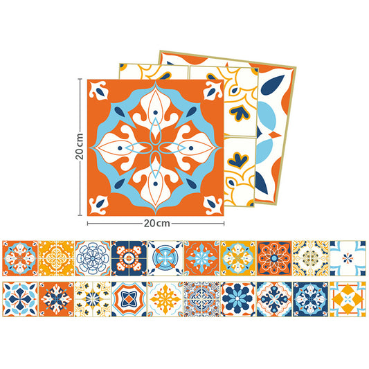 Boho Faux Tile Wallpaper Panel Set Orange-Blue Peel and Stick Wall Art for Bathroom Clearhalo 'Wall Decor' 'Wallpaper' 1501019