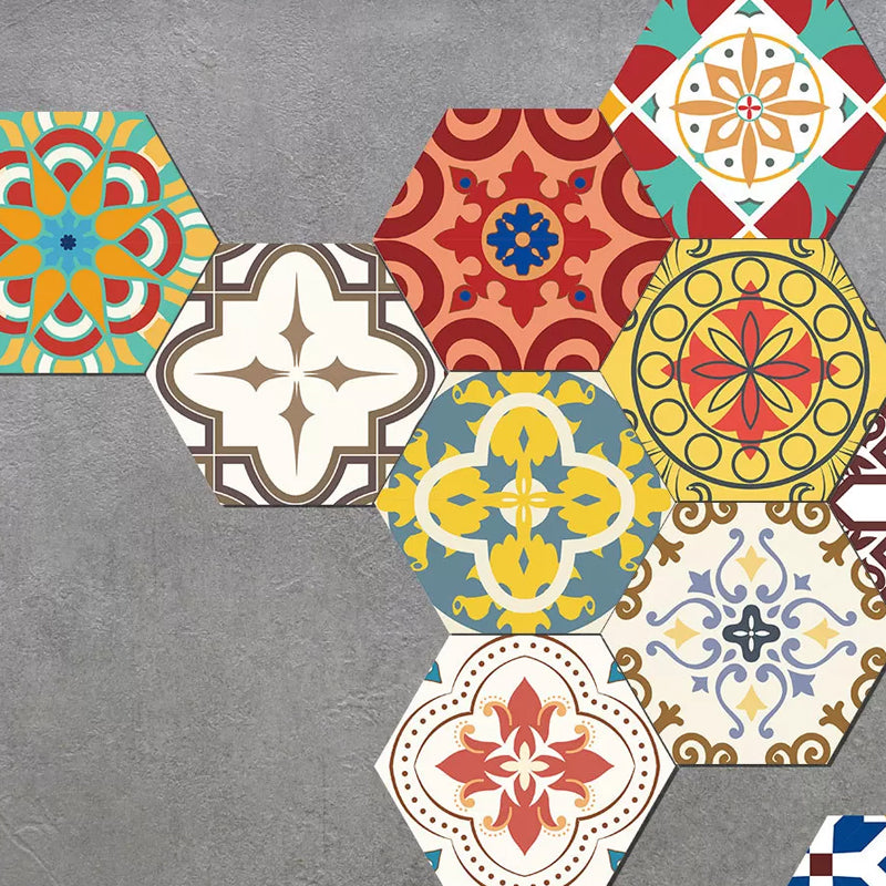 Flower Pattern Wallpaper Panels Red-Yellow-Blue Bohemian Stick On Wall Decor for Balcony Red-Yellow-Blue B Clearhalo 'Wall Decor' 'Wallpaper' 1501038