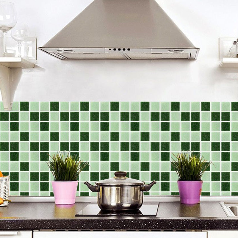 Check Mosaic Tiles Peel Wallpaper Panel PVC Temporary Pastel Color Wall Art for Kitchen Green Clearhalo 'Wall Decor' 'Wallpaper' 1501124