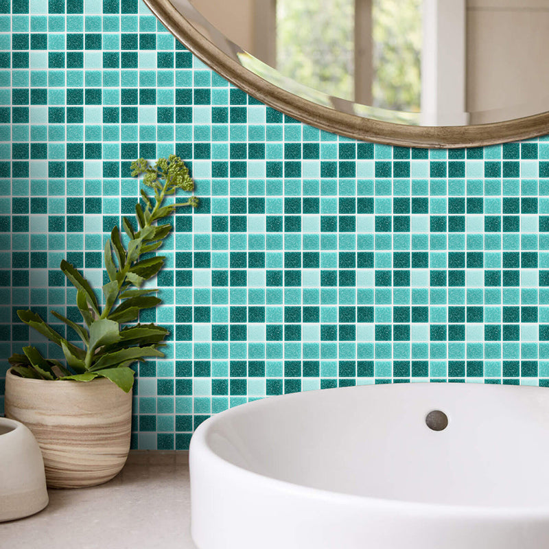Check Mosaic Tiles Peel Wallpaper Panel PVC Temporary Pastel Color Wall Art for Kitchen Aqua Clearhalo 'Wall Decor' 'Wallpaper' 1501129