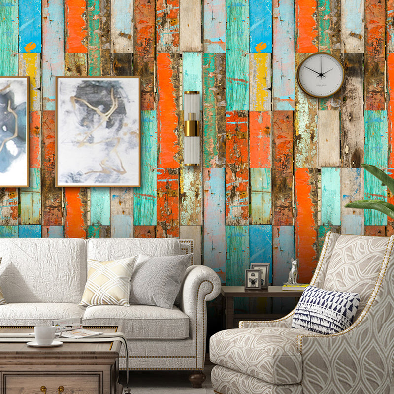 Reclaimed Painted Wood Wallpaper Panels Orange-Blue Rural Wall Covering for Home, Pick Up Sticks Orange-Blue Clearhalo 'Country wall decor' 'Rustic' 'Wallpaper' Wall Decor' 1501134