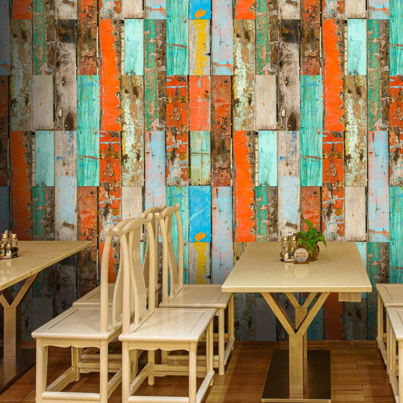 Reclaimed Painted Wood Wallpaper Panels Orange-Blue Rural Wall Covering for Home, Pick Up Sticks Clearhalo 'Country wall decor' 'Rustic' 'Wallpaper' Wall Decor' 1501135