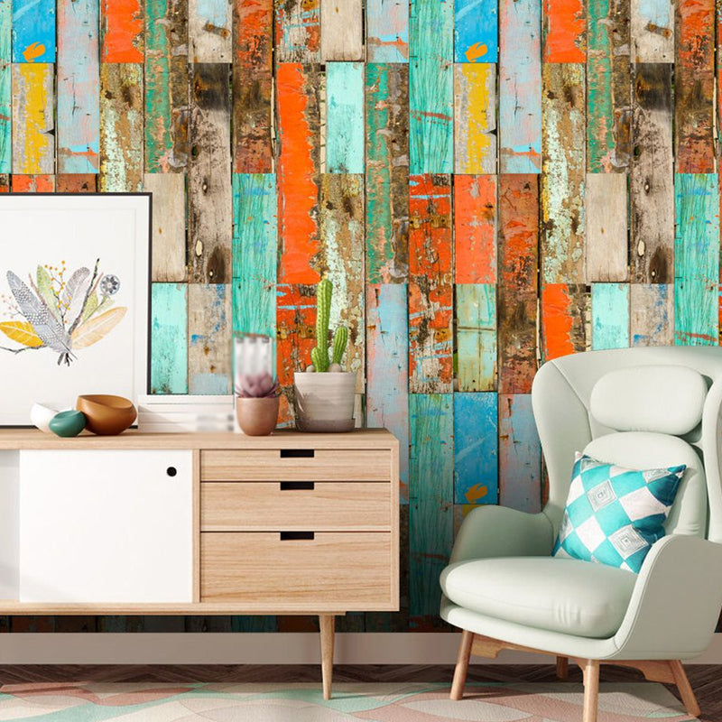 Reclaimed Painted Wood Wallpaper Panels Orange-Blue Rural Wall Covering for Home, Pick Up Sticks Clearhalo 'Country wall decor' 'Rustic' 'Wallpaper' Wall Decor' 1501136