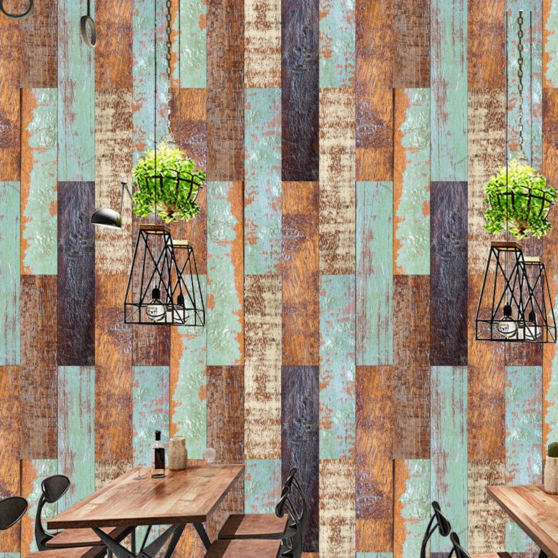 Distressed Shiplap Peel off Wallpaper Panel Orange-Blue Countryside Wall Art for Home Clearhalo 'Country wall decor' 'Rustic' 'Wallpaper' Wall Decor' 1501150