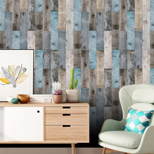 Grey-Blue Repurposed Wood Wallpaper Panel Peel and Stick Wall Covering for Living Room Clearhalo 'Country wall decor' 'Rustic' 'Wallpaper' Wall Decor' 1501155