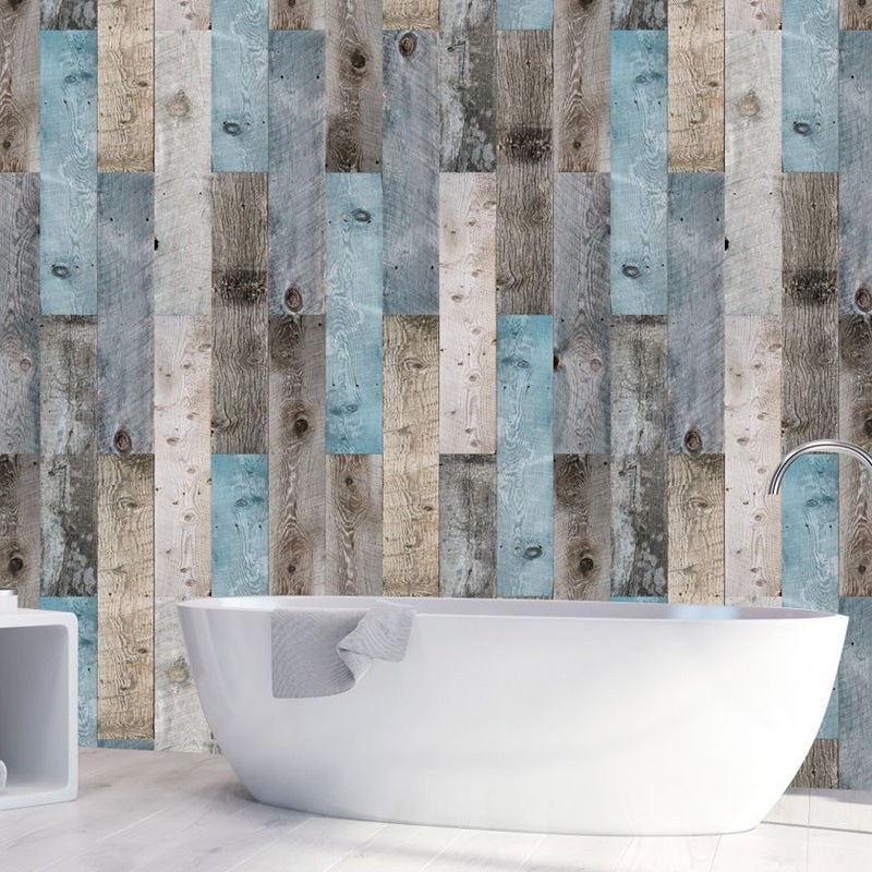 Grey-Blue Repurposed Wood Wallpaper Panel Peel and Stick Wall Covering for Living Room Clearhalo 'Country wall decor' 'Rustic' 'Wallpaper' Wall Decor' 1501156