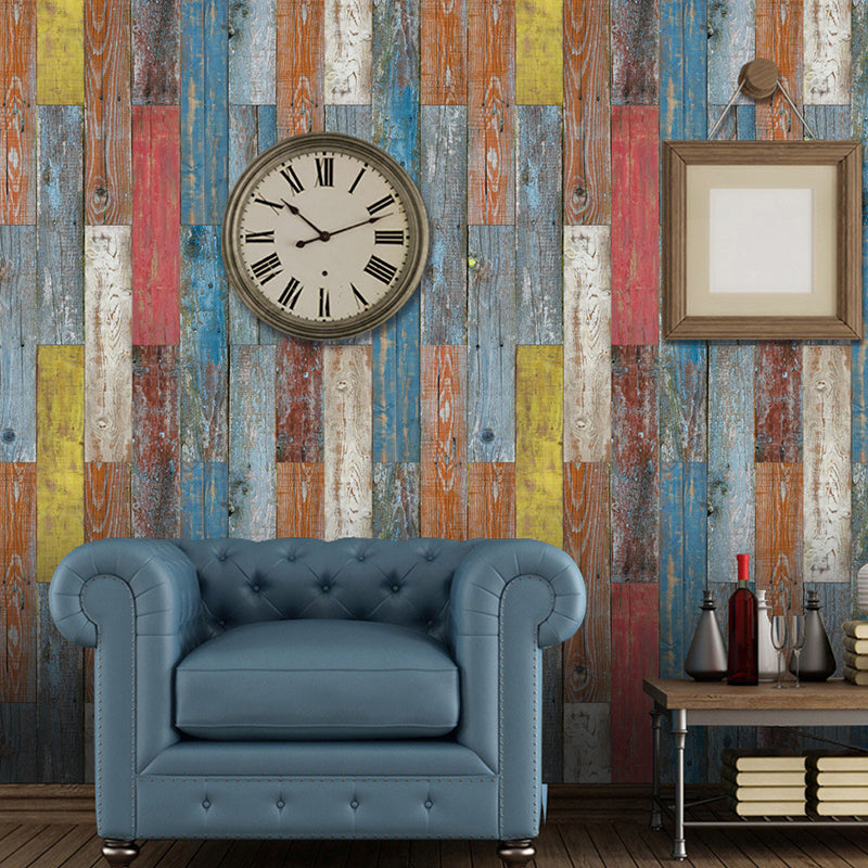 Mediterranean Shiplap Adhesive Wallpaper Panel for Living Room 8.6-sq ft Wall Decor in Red-Yellow-Blue Clearhalo 'Country wall decor' 'Rustic' 'Wallpaper' Wall Decor' 1501160