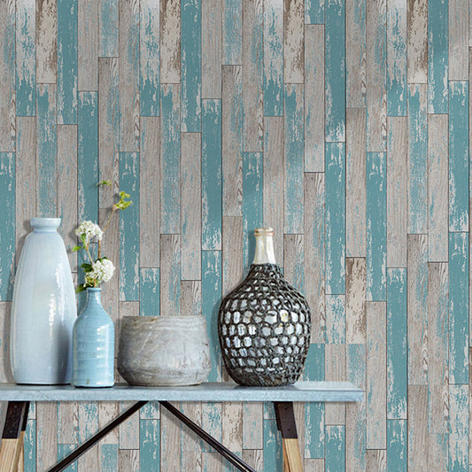 Self-Stick Blue Rustic Wallpaper Roll 9.7-sq ft Reclaimed Barn-Wood Wall Covering for Dining Room Gray-Blue Clearhalo 'Country wall decor' 'Rustic' 'Wallpaper' Wall Decor' 1501168