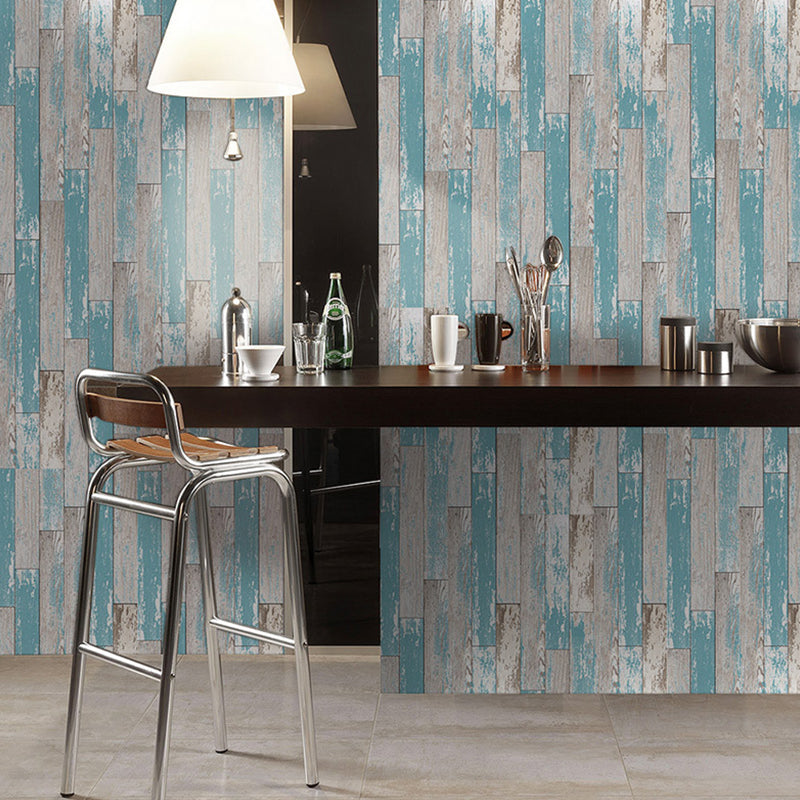 Self-Stick Blue Rustic Wallpaper Roll 9.7-sq ft Reclaimed Barn-Wood Wall Covering for Dining Room Clearhalo 'Country wall decor' 'Rustic' 'Wallpaper' Wall Decor' 1501169