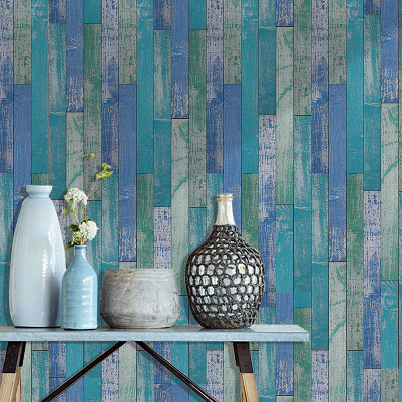 Self-Stick Blue Rustic Wallpaper Roll 9.7-sq ft Reclaimed Barn-Wood Wall Covering for Dining Room Blue Clearhalo 'Country wall decor' 'Rustic' 'Wallpaper' Wall Decor' 1501172