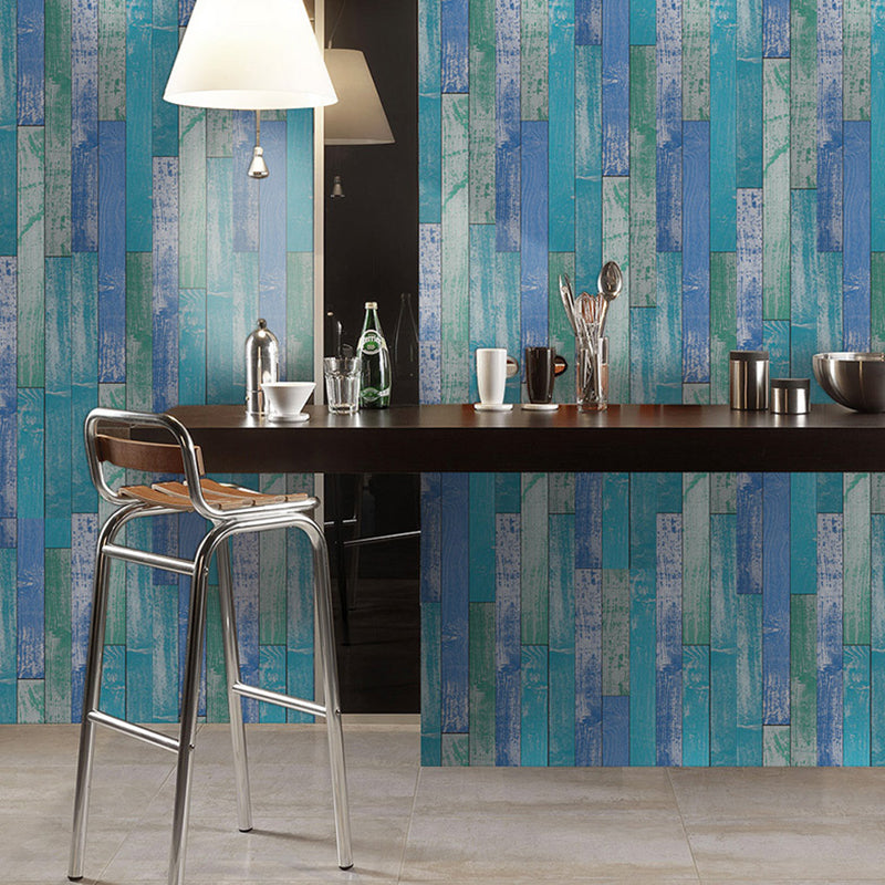 Self-Stick Blue Rustic Wallpaper Roll 9.7-sq ft Reclaimed Barn-Wood Wall Covering for Dining Room Clearhalo 'Country wall decor' 'Rustic' 'Wallpaper' Wall Decor' 1501173