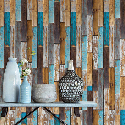 Distressed Wood Board Wallpaper Rustic Smooth Wall Art in Blue-Brown, Peel and Stick Blue-Brown Clearhalo 'Country wall decor' 'Rustic' 'Wallpaper' Wall Decor' 1501180