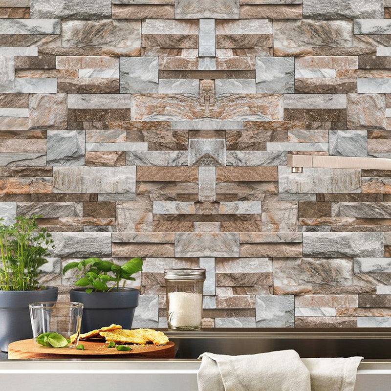 Country Marble Rock Stick Wallpaper Panel for Washroom 8' x 8" Wall Decor in Brown Brown Clearhalo 'Country wall decor' 'Rustic' 'Wallpaper' Wall Decor' 1501203