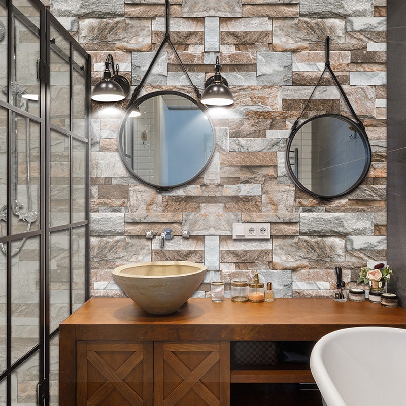 Country Marble Rock Stick Wallpaper Panel for Washroom 8' x 8" Wall Decor in Brown Clearhalo 'Country wall decor' 'Rustic' 'Wallpaper' Wall Decor' 1501204