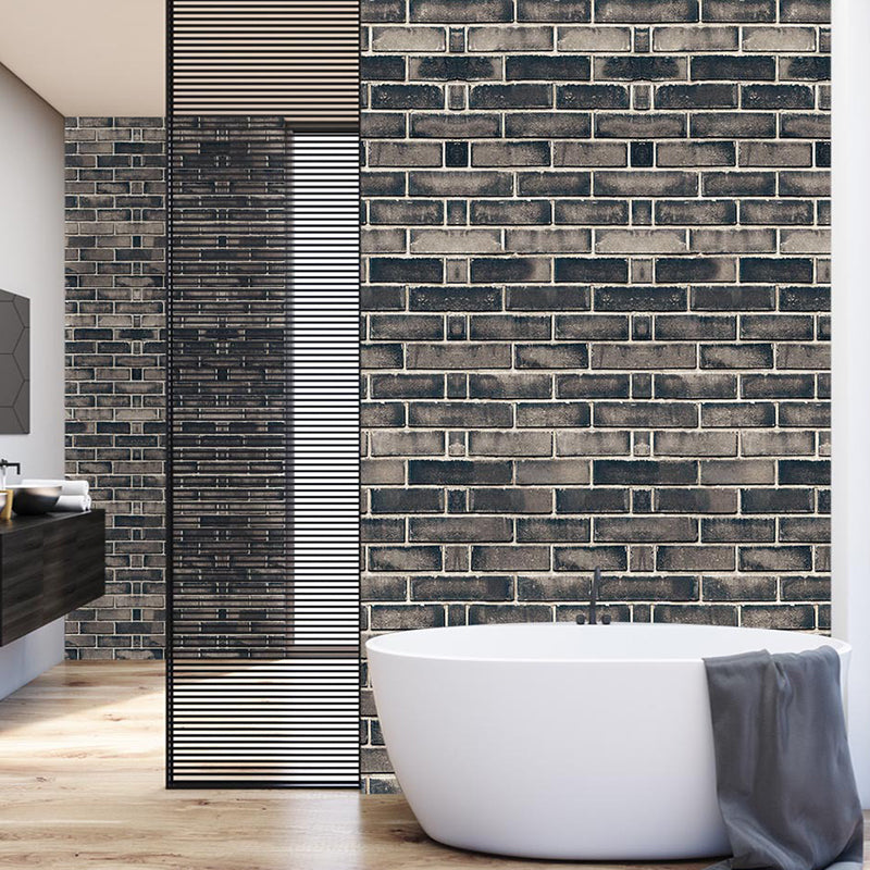 PVC Grey Wallpaper Roll Rural Brick Effect Wall Covering, 12.9-sq ft, Peel and Stick Clearhalo 'Country wall decor' 'Rustic' 'Wallpaper' Wall Decor' 1501228