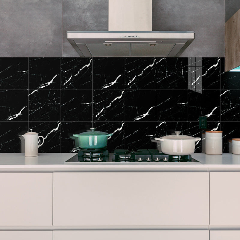 PVC Peel Wallpaper Panel Contemporary Marble Look Wall Covering for Kitchen (4 Pcs) - Black - Clearhalo - 'Industrial wall decor' - 'Industrial' - 'Wallpaper' - Wall Decor' - 1501279