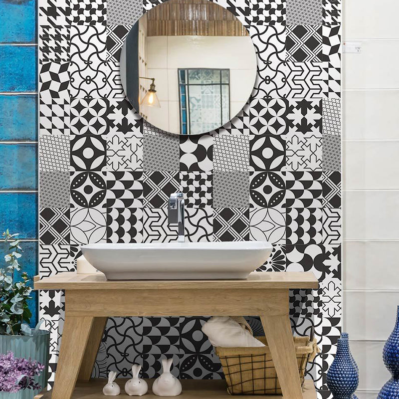Seamless Geometric Pattern Wallpaper in Black-White Modern Adhesive Wall Covering for Bathroom Black-White Clearhalo 'Modern wall decor' 'Modern' 'Wallpaper' Wall Decor' 1501306