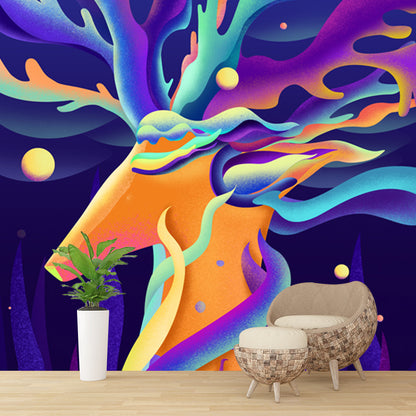 Purple Stag Wall Mural Decal Moisture Resistant Childrens Art Bedroom Wall Covering Purple Clearhalo 'Wall Decor' 'Wall Mural' 1501321