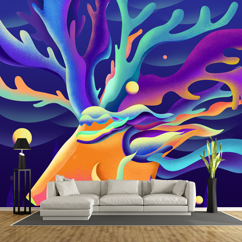 Purple Stag Wall Mural Decal Moisture Resistant Childrens Art Bedroom Wall Covering Clearhalo 'Wall Decor' 'Wall Mural' 1501322