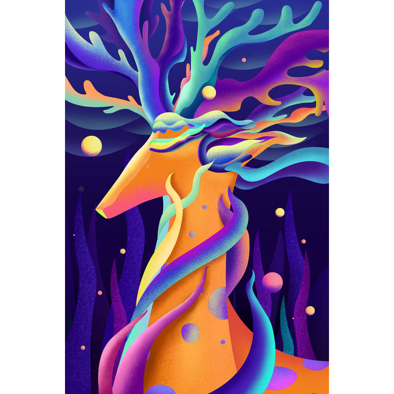 Purple Stag Wall Mural Decal Moisture Resistant Childrens Art Bedroom Wall Covering Clearhalo 'Wall Decor' 'Wall Mural' 1501324