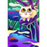 Kids Cat in Wilds Mural for Baby Room Custom Wall Art in Purple, Stain Resistant Clearhalo 'Wall Decor' 'Wall Mural' 1501329