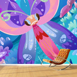 Blue Raining Meadow Wall Mural Butterfly Kids Waterproofing Wall Decor for Bedroom Clearhalo 'Wall Decor' 'Wall Mural' 1501333