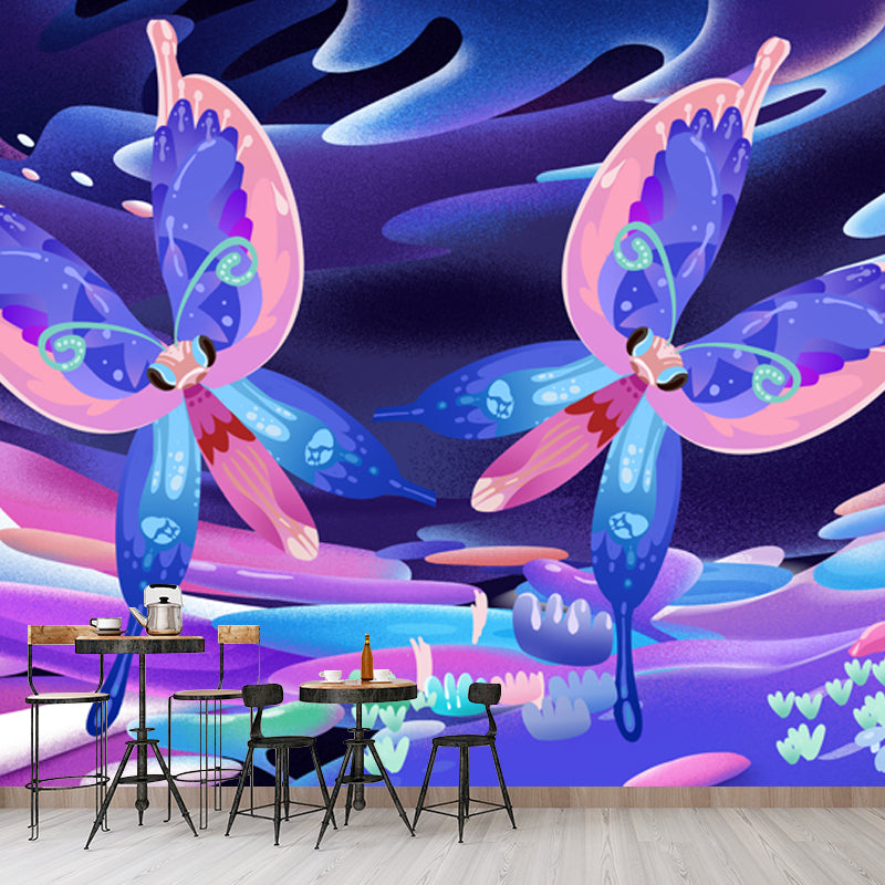 Magic Twin Butterfly Mural Decal for Kids Room Animal Wall Decor, Custom Size Available Purple Clearhalo 'Wall Decor' 'Wall Mural' 1501346