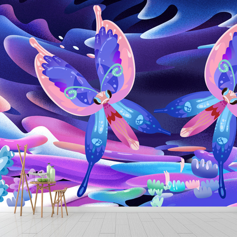 Magic Twin Butterfly Mural Decal for Kids Room Animal Wall Decor, Custom Size Available Clearhalo 'Wall Decor' 'Wall Mural' 1501347